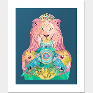 Pink Lion with Symmetrical Love Birds Posters and Art